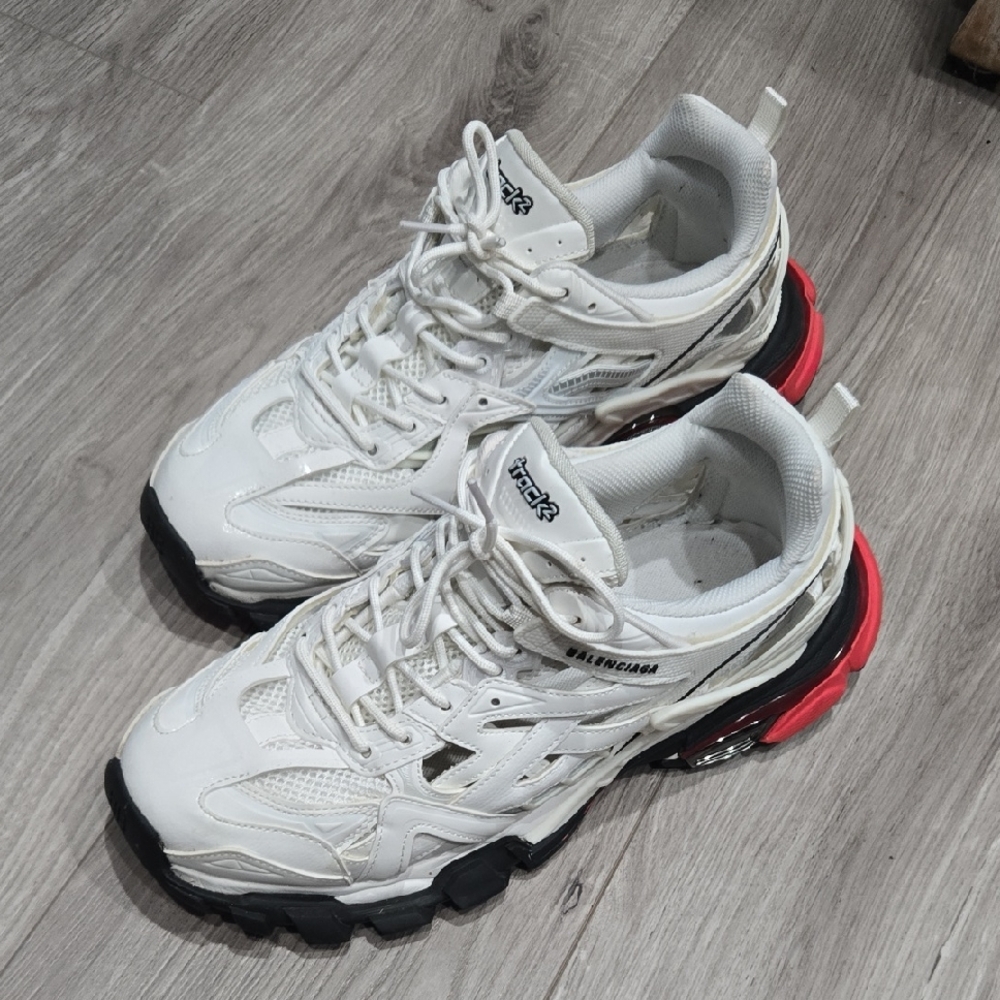 Balenciaga White Sneakers with Black and Red Details
